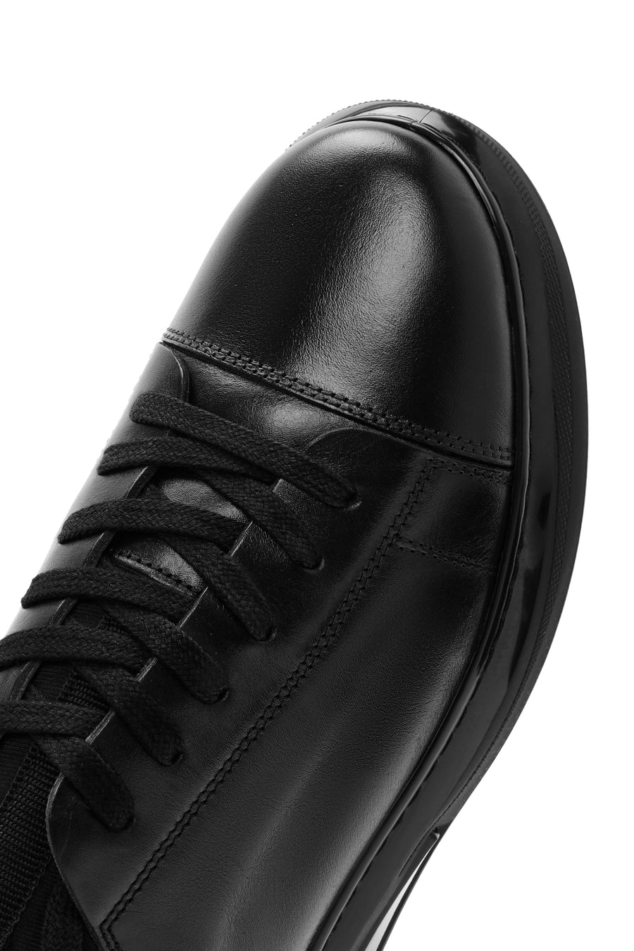 Men's Black Lace-Up Thick Sole Leather Sneakers