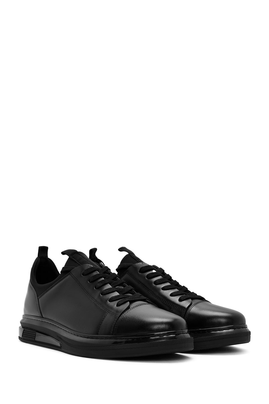 Men's Black Lace-Up Thick Sole Leather Sneakers