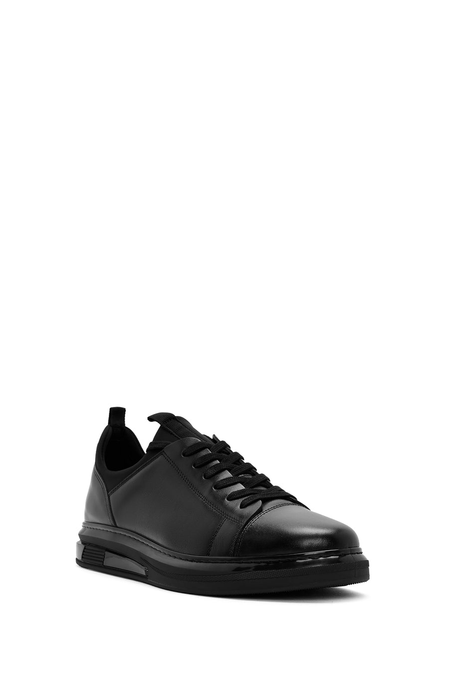 Men's Black Lace-Up Thick Sole Leather Sneakers
