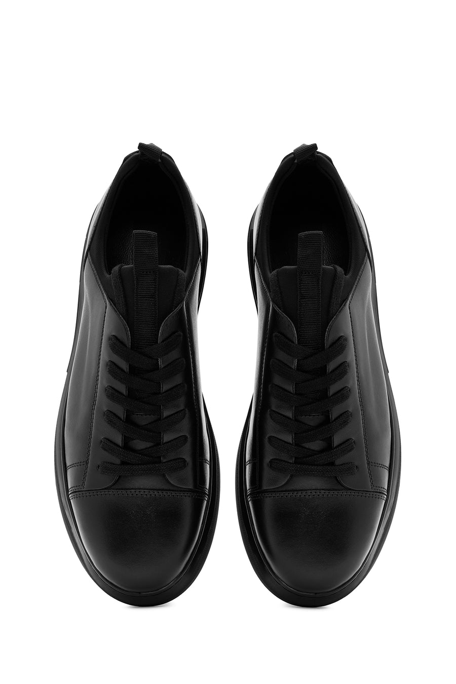 Men's Black Lace-Up Thick Sole Leather Sneakers