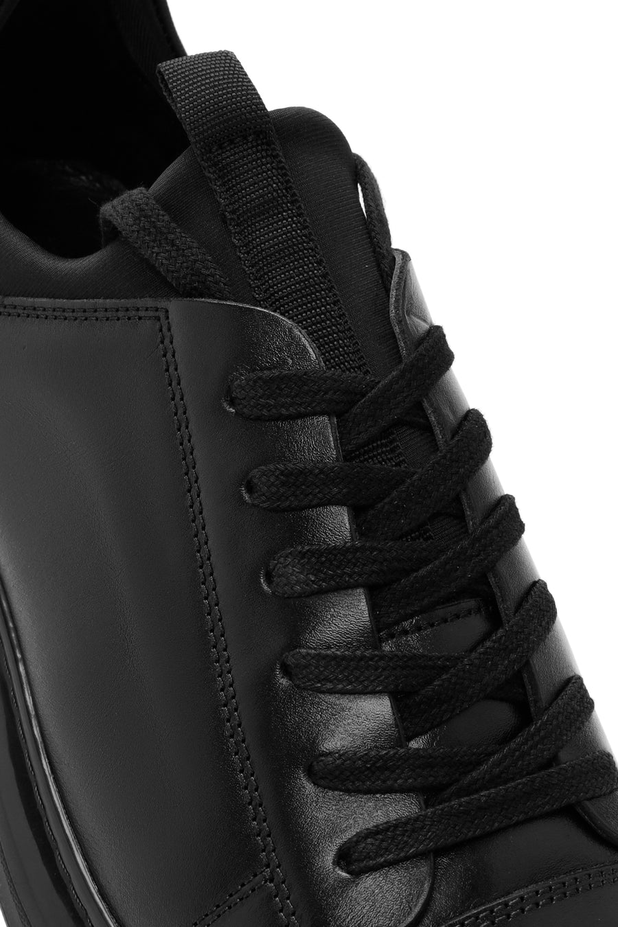 Men's Black Lace-Up Thick Sole Leather Sneakers
