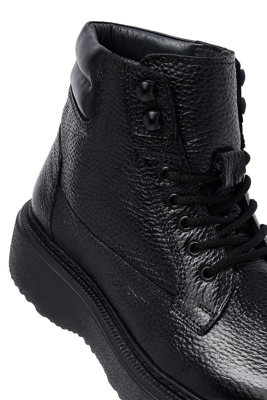 Men's Black Lace-Up Thick-Soled Leather Boat
