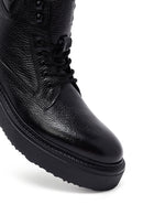Men's Black Lace-Up Thick-Soled Leather Boat | Derimod