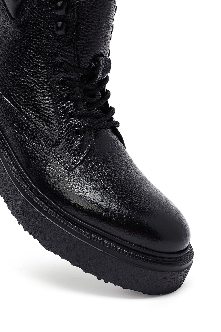 Men's Black Lace-Up Thick-Soled Leather Boat