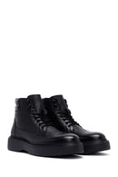 Men's Black Lace-Up Thick-Soled Leather Boat | Derimod