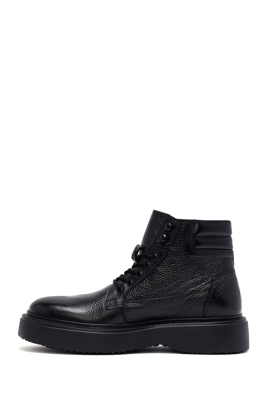Men's Black Lace-Up Thick-Soled Leather Boat