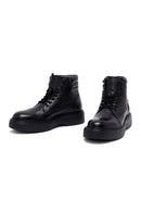 Men's Black Lace-Up Thick-Soled Leather Boat | Derimod