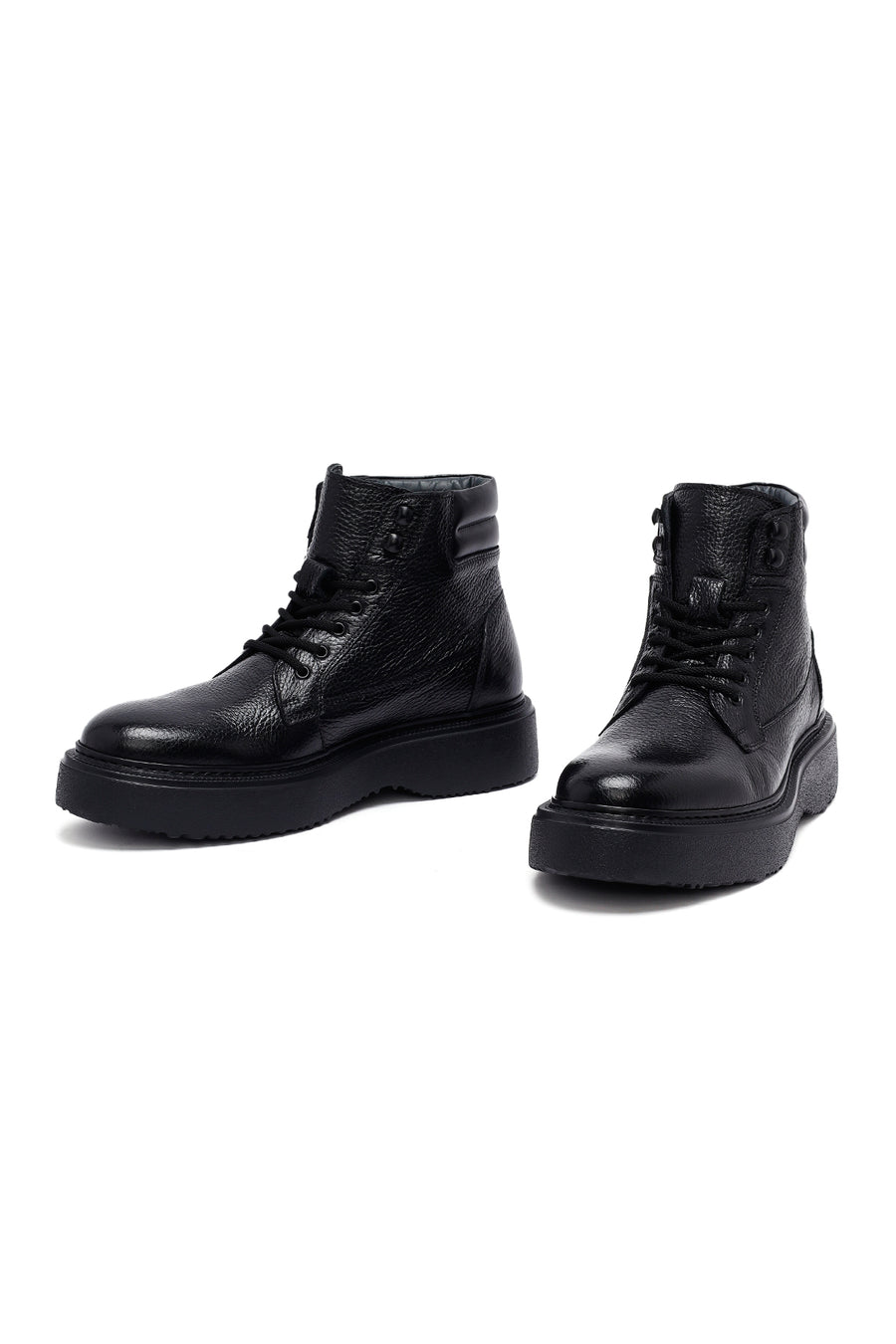 Men's Black Lace-Up Thick-Soled Leather Boat