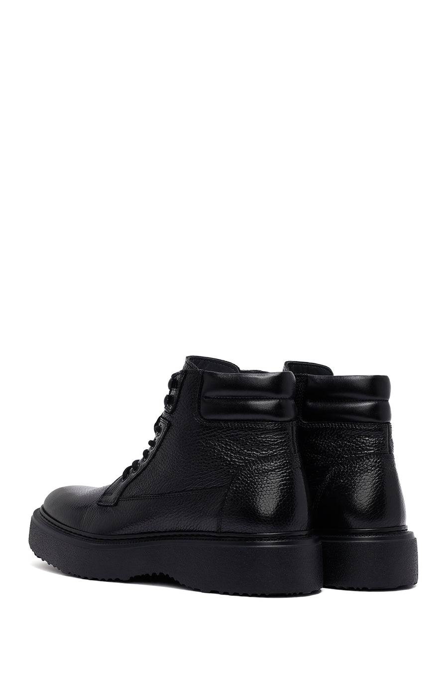 Men's Black Lace-Up Thick-Soled Leather Boat