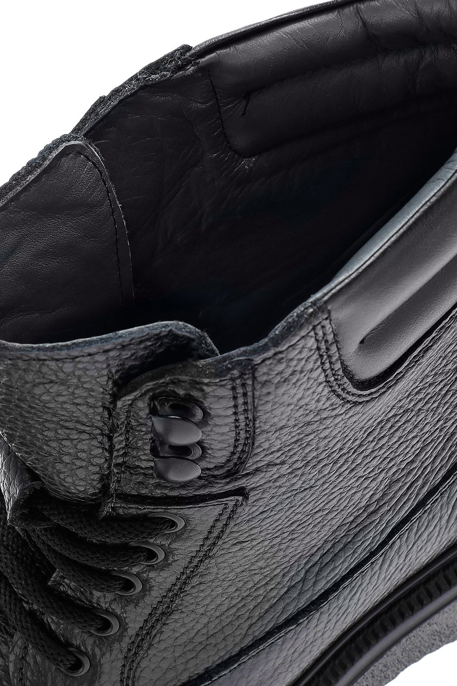 Men's Black Lace-Up Thick-Soled Leather Boat