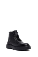 Men's Black Lace-Up Thick-Soled Leather Boat | Derimod