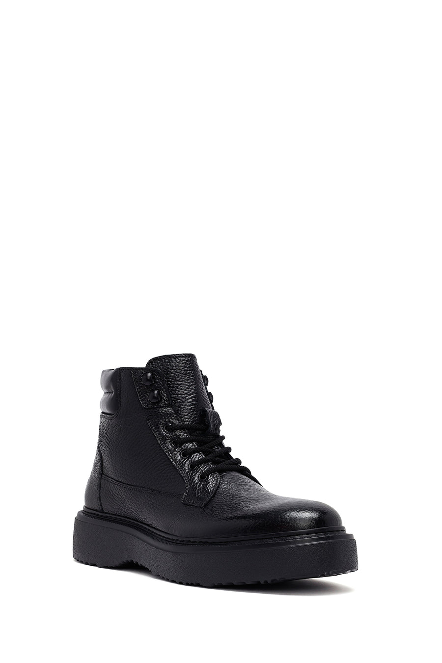 Men's Black Lace-Up Thick-Soled Leather Boat