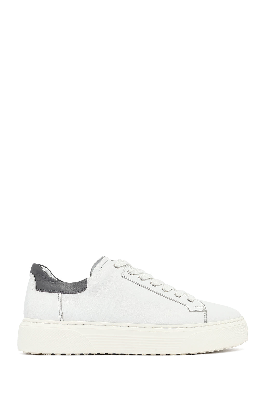 Erkek Beyaz Bağcıklı Kalın Tabanlı Deri Sneaker