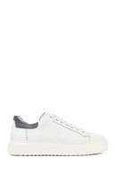 Men's White Lace-Up Thick-Soled Leather Sneakers | Derimod