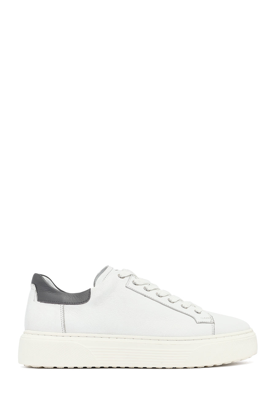 Men's White Lace-Up Thick-Soled Leather Sneakers 25WFD640418 | Derimod