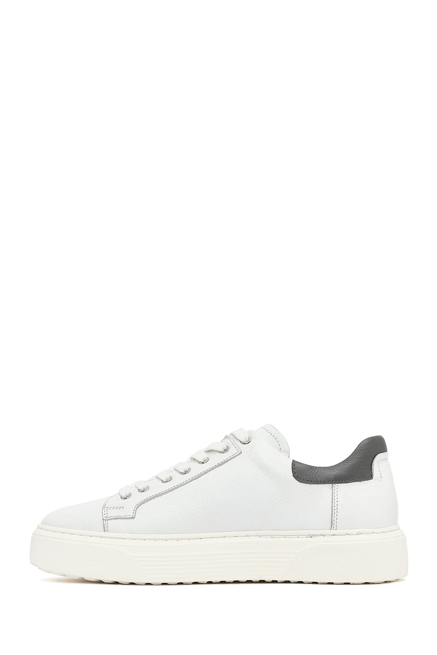 Men's White Lace-Up Thick-Soled Leather Sneakers