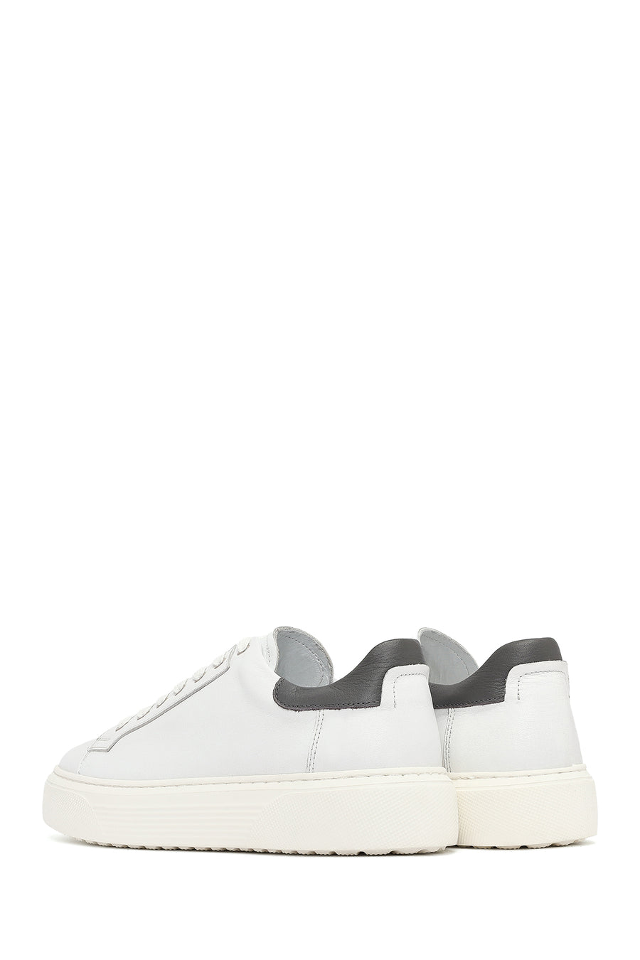 Men's White Lace-Up Thick-Soled Leather Sneakers