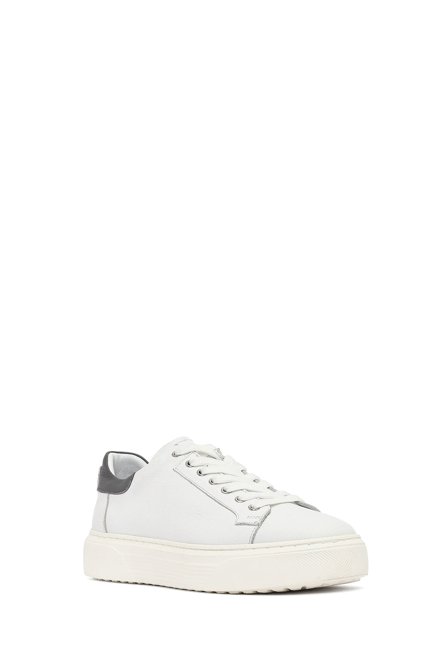 Men's White Lace-Up Thick-Soled Leather Sneakers