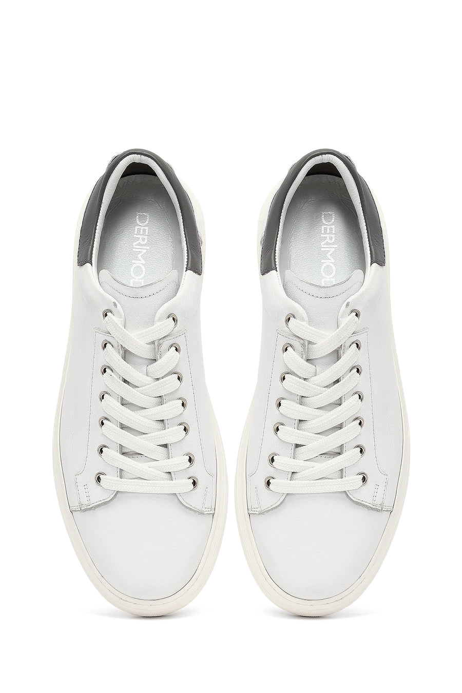 Men's White Lace-Up Thick-Soled Leather Sneakers