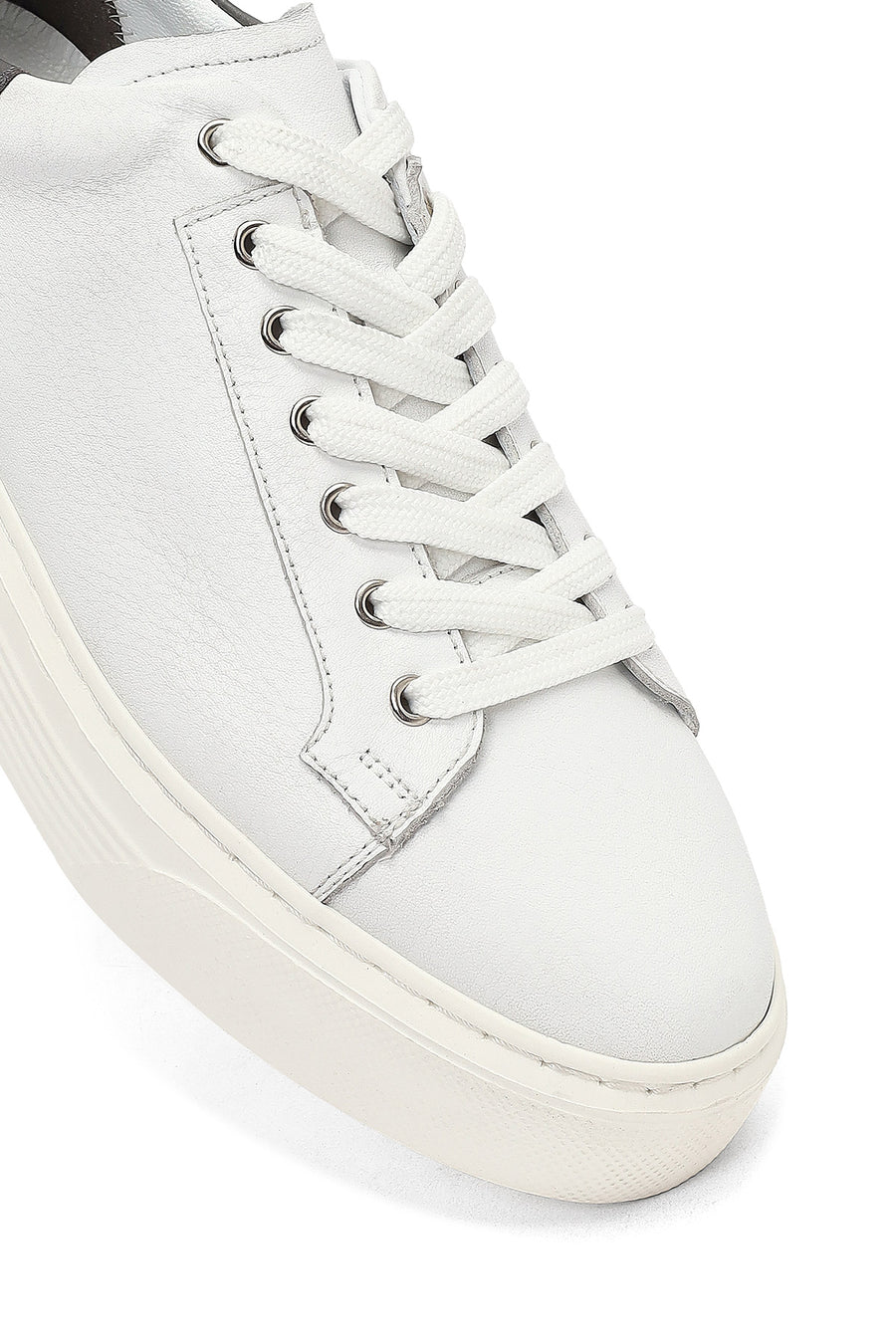 Men's White Lace-Up Thick-Soled Leather Sneakers