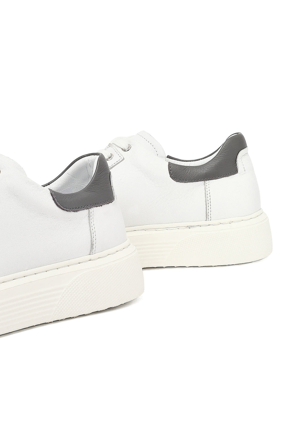 Men's White Lace-Up Thick-Soled Leather Sneakers