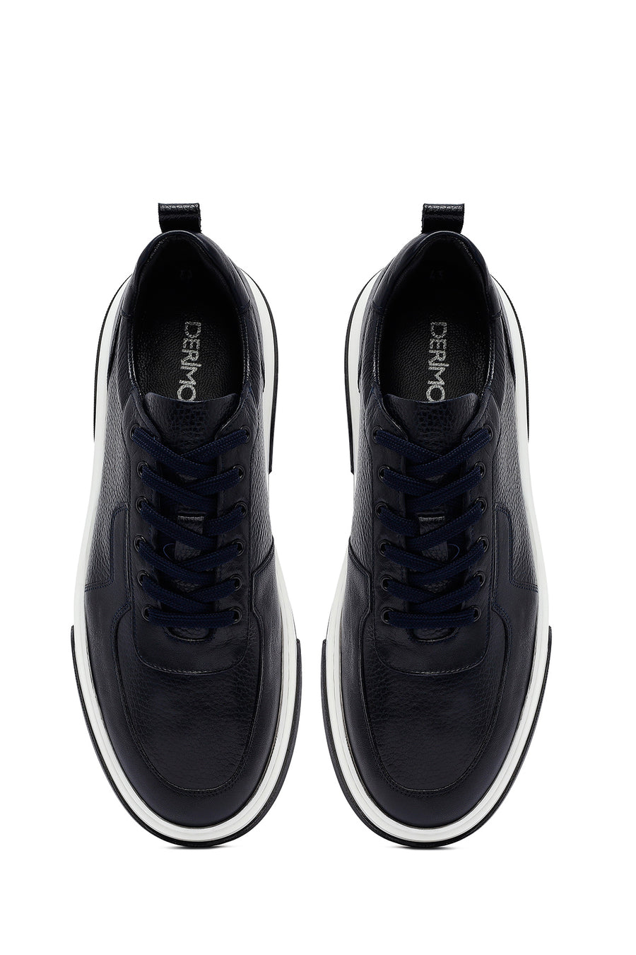 Men's Navy Blue Lace-Up Thick-Soled Leather Sneakers