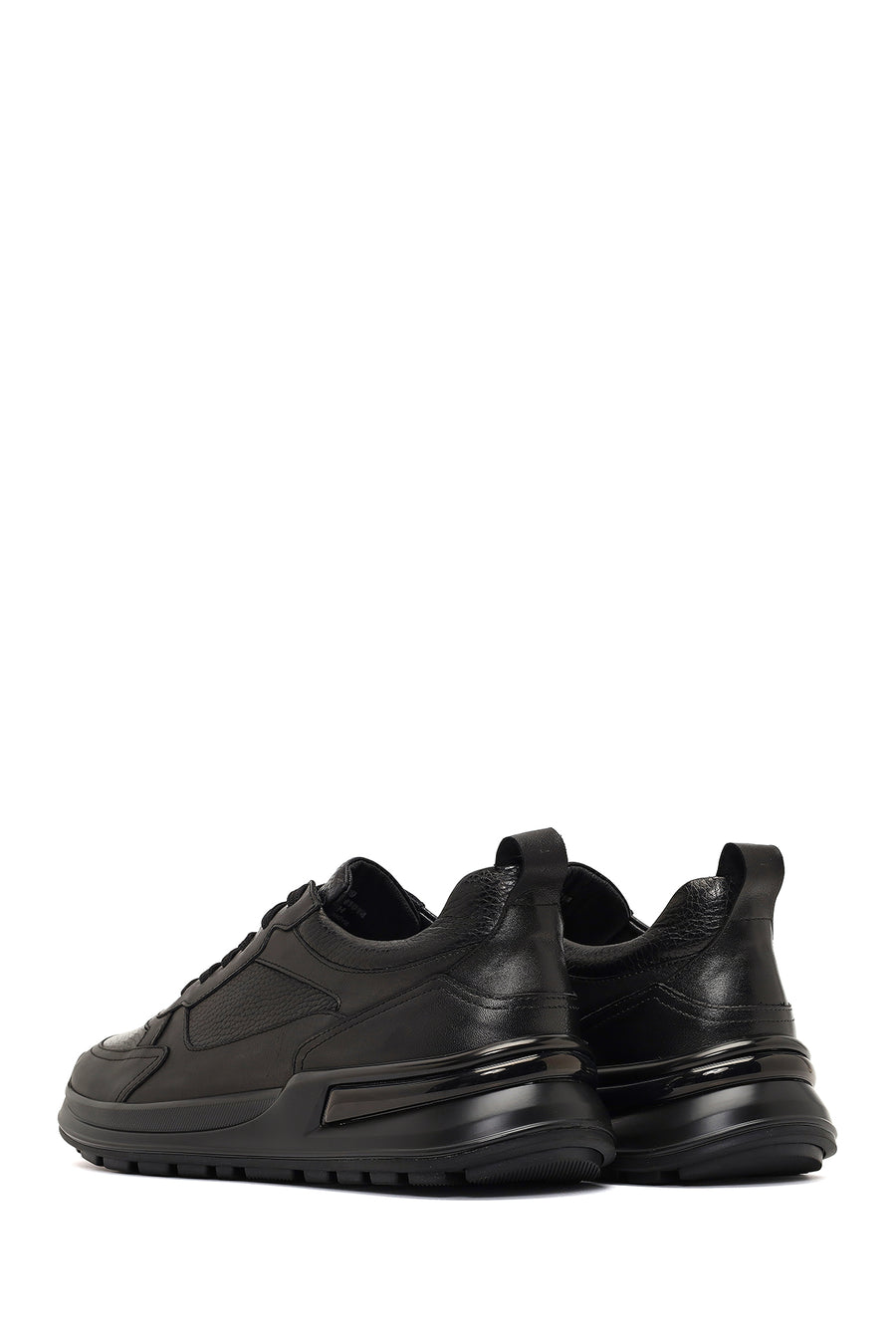 Erkek Siyah Bağcıklı Kalın Tabanlı Deri Casual Sneaker
