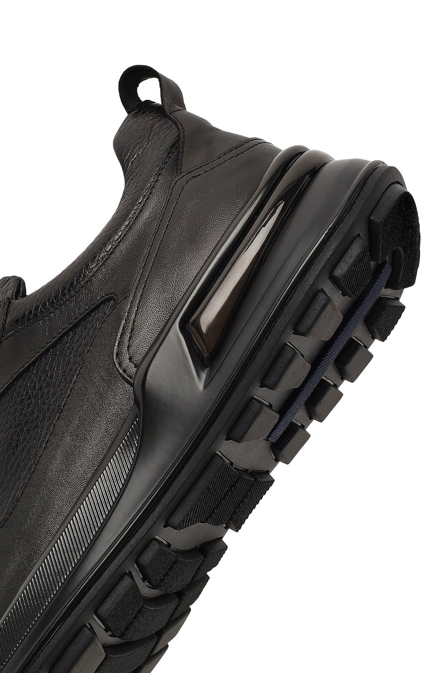 Erkek Siyah Bağcıklı Kalın Tabanlı Deri Casual Sneaker