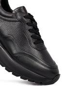 Erkek Siyah Bağcıklı Kalın Tabanlı Deri Sneaker | Derimod