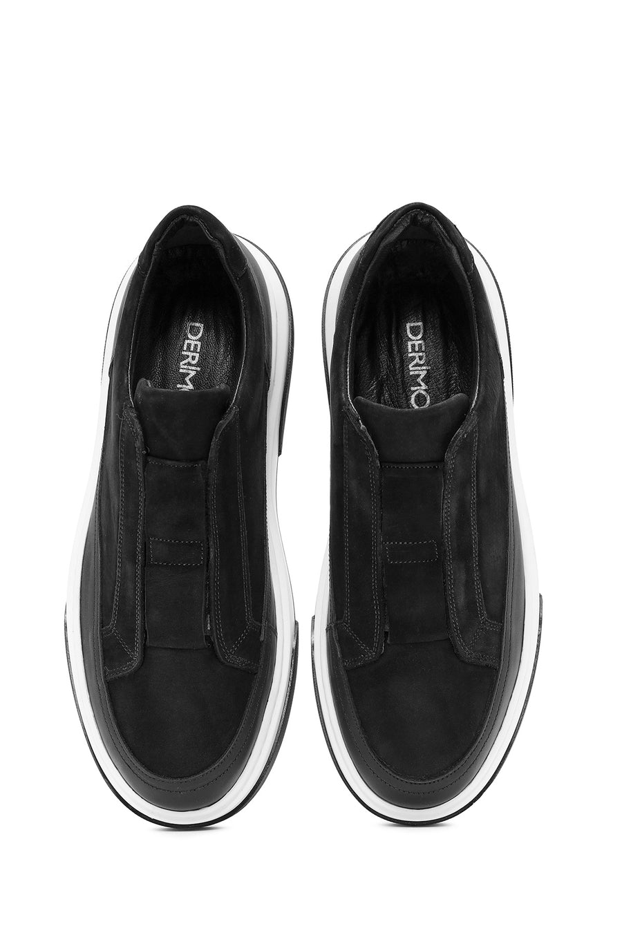 Men's Black Thick-Soled Suede Leather Sneakers