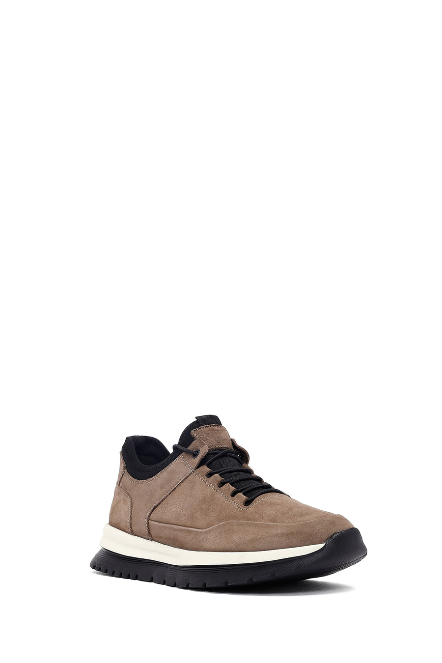 Erkek Vizon Bağcıklı Nubuk Deri Casual Sneaker