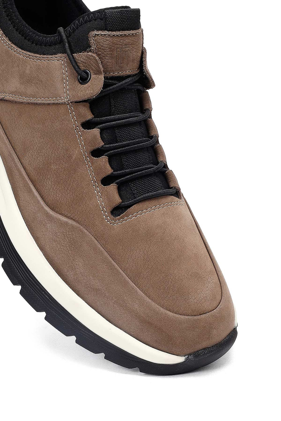 Erkek Vizon Bağcıklı Nubuk Deri Casual Sneaker