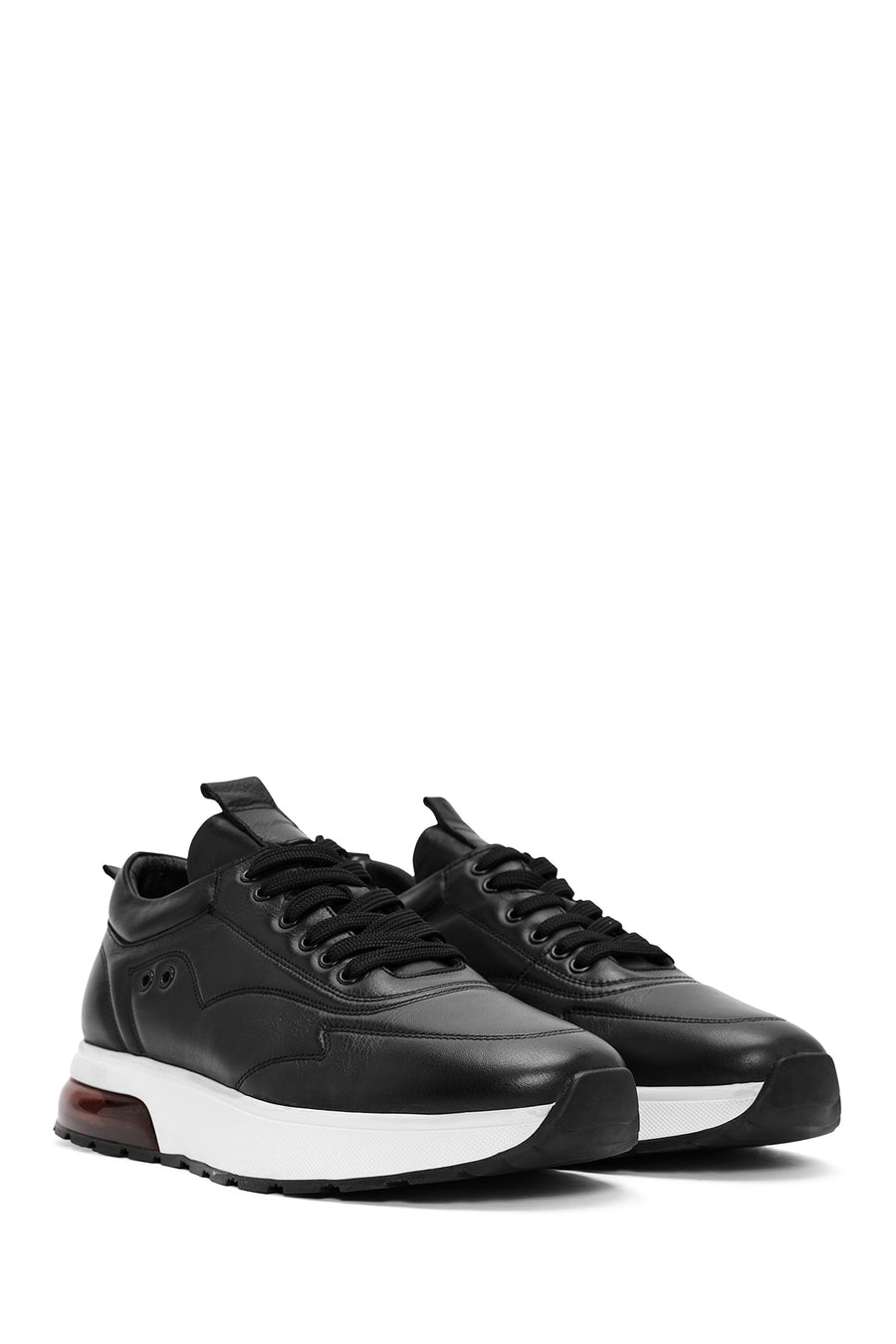 Men's Black Lace-Up Thick Sole Leather Sneakers