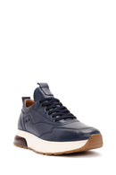 Men's Navy Blue Lace-Up Thick-Soled Leather Sneakers | Derimod