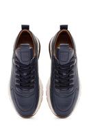 Men's Navy Blue Lace-Up Thick-Soled Leather Sneakers | Derimod