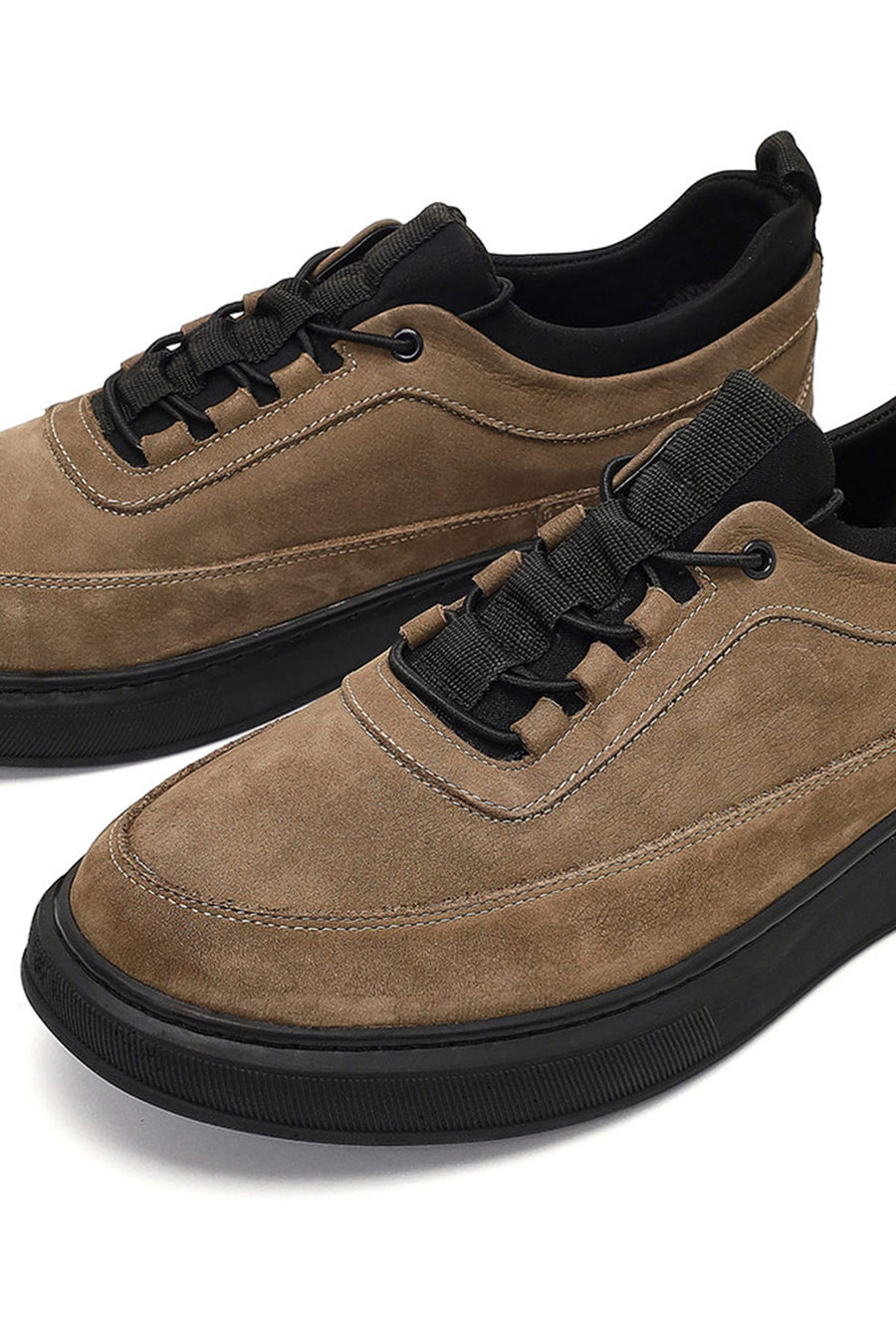 Men's Taupe Lace-up Nubuck Leather Casual Shoes