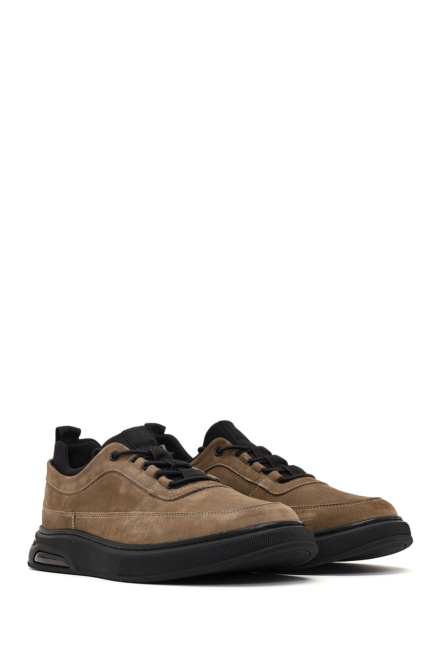 Men's Taupe Lace-up Nubuck Leather Casual Shoes