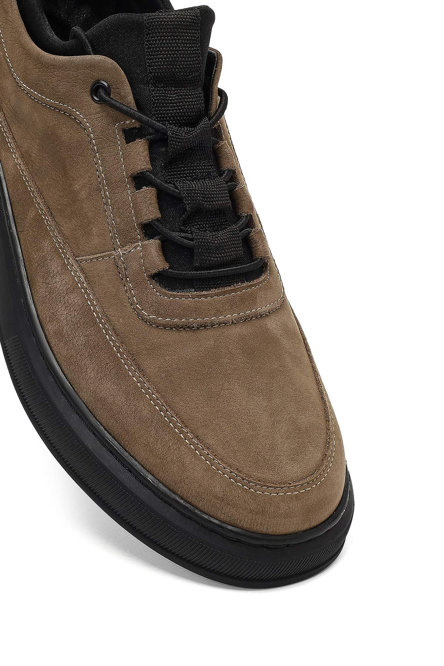 Men's Taupe Lace-up Nubuck Leather Casual Shoes