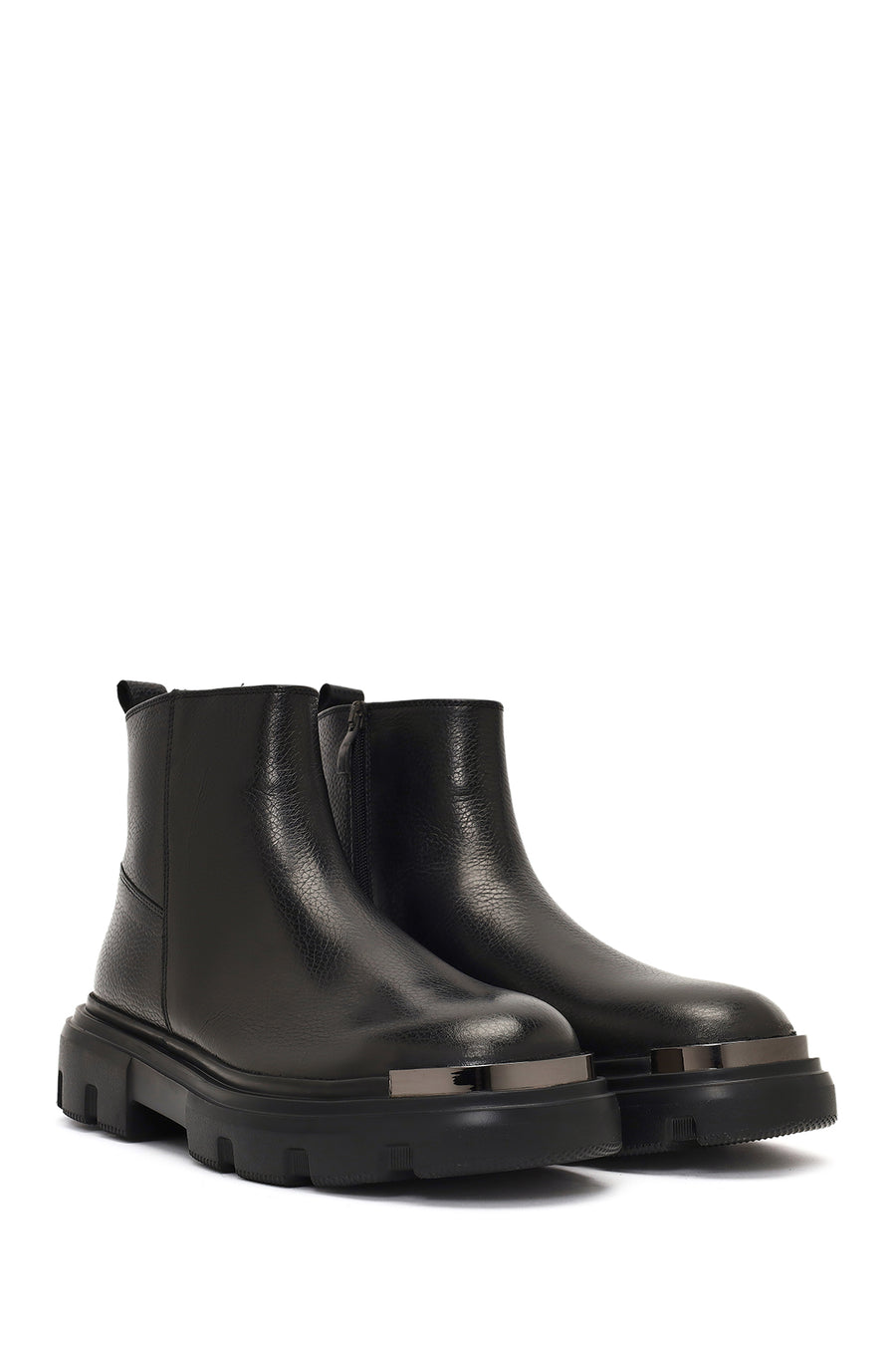 Men's Black Zippered Thick-Soled Leather Casual Boot