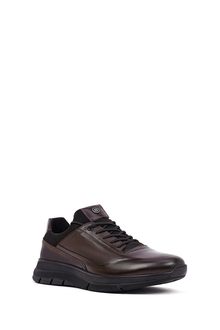 Erkek Kahverengi Bağcıklı Deri Casual Sneaker