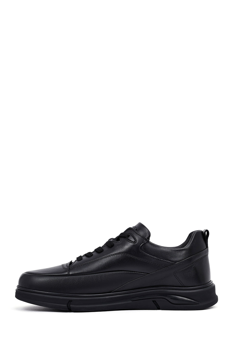 Men's Black Lace-Up Leather Casual Sneakers
