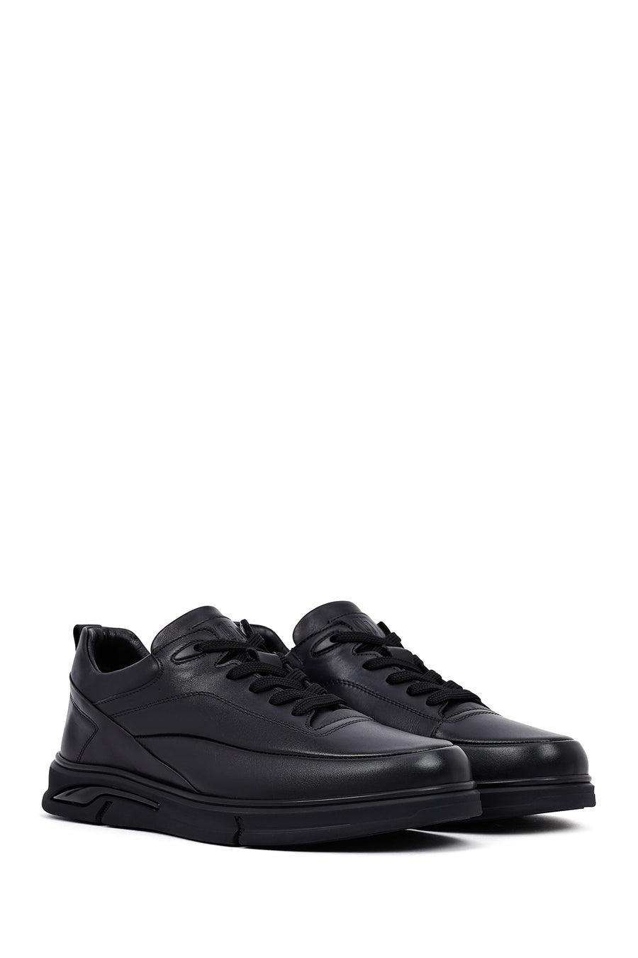 Men's Black Lace-Up Leather Casual Sneakers