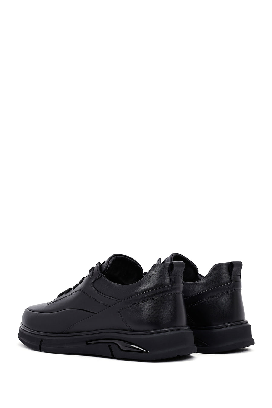 Men's Black Lace-Up Leather Casual Sneakers