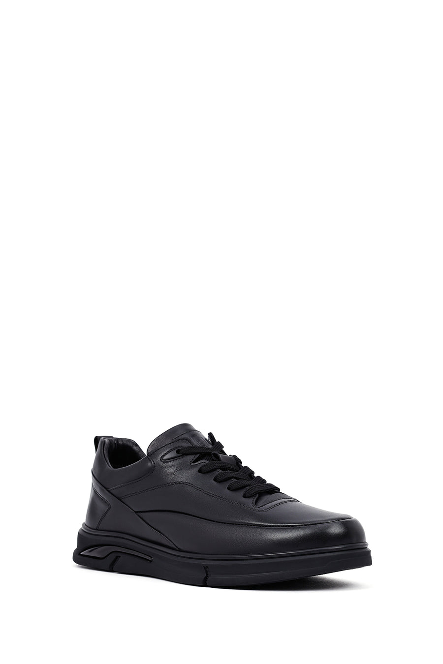 Men's Black Lace-Up Leather Casual Sneakers