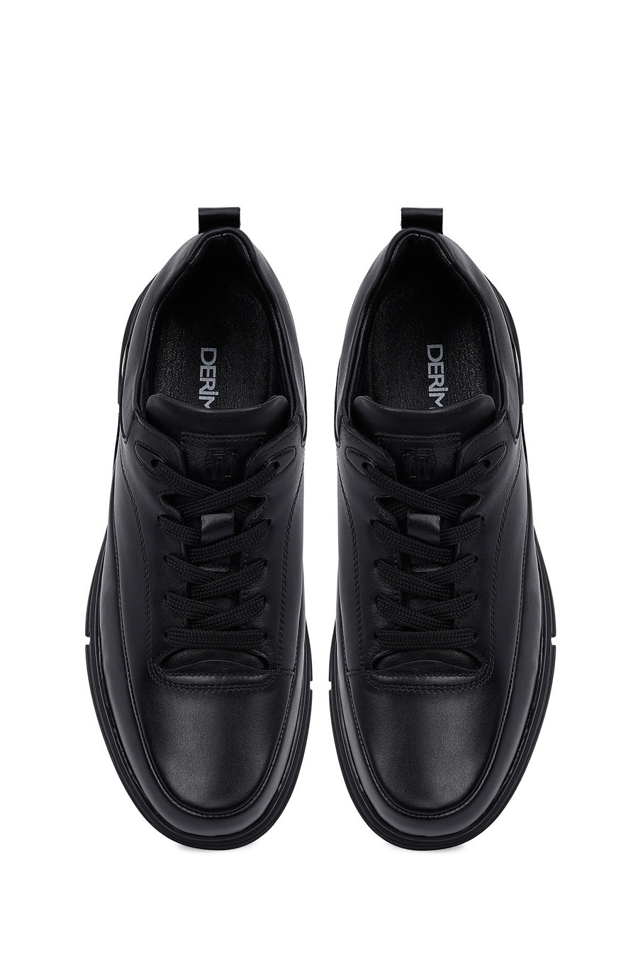 Men's Black Lace-Up Leather Casual Sneakers