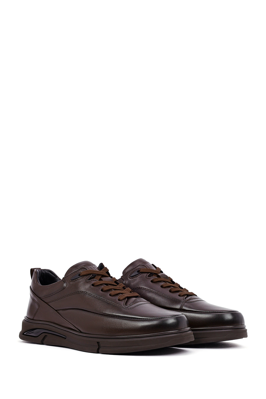 Men's Brown Lace-Up Leather Casual Sneakers