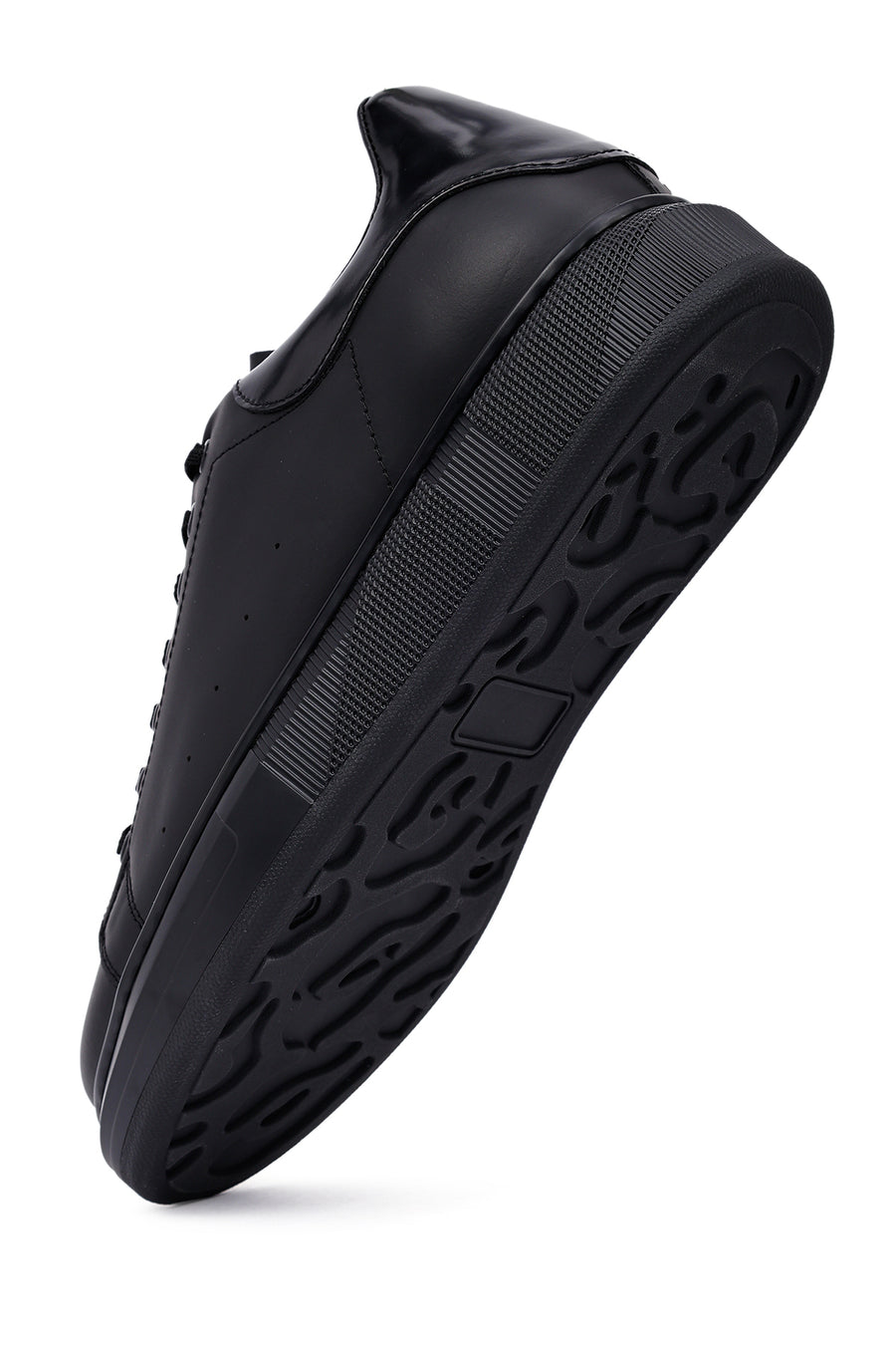 Erkek Siyah Bağcıklı Kalın Tabanlı Deri Sneaker