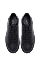 Erkek Siyah Bağcıklı Kalın Tabanlı Deri Sneaker | Derimod