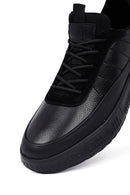 Men's Black Lace-Up Thick Sole Leather Sneakers | Derimod