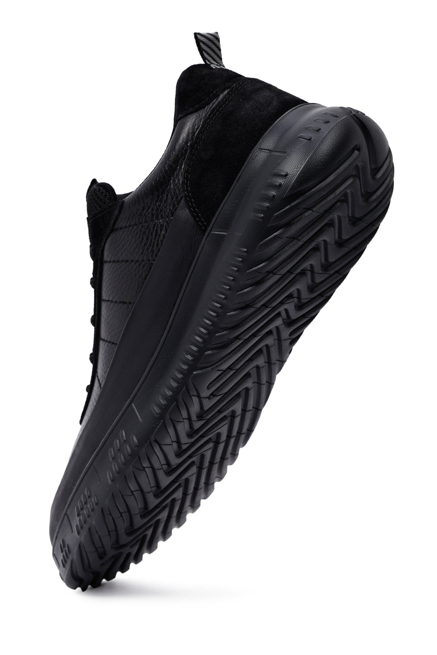 Men's Black Lace-Up Thick Sole Leather Sneakers